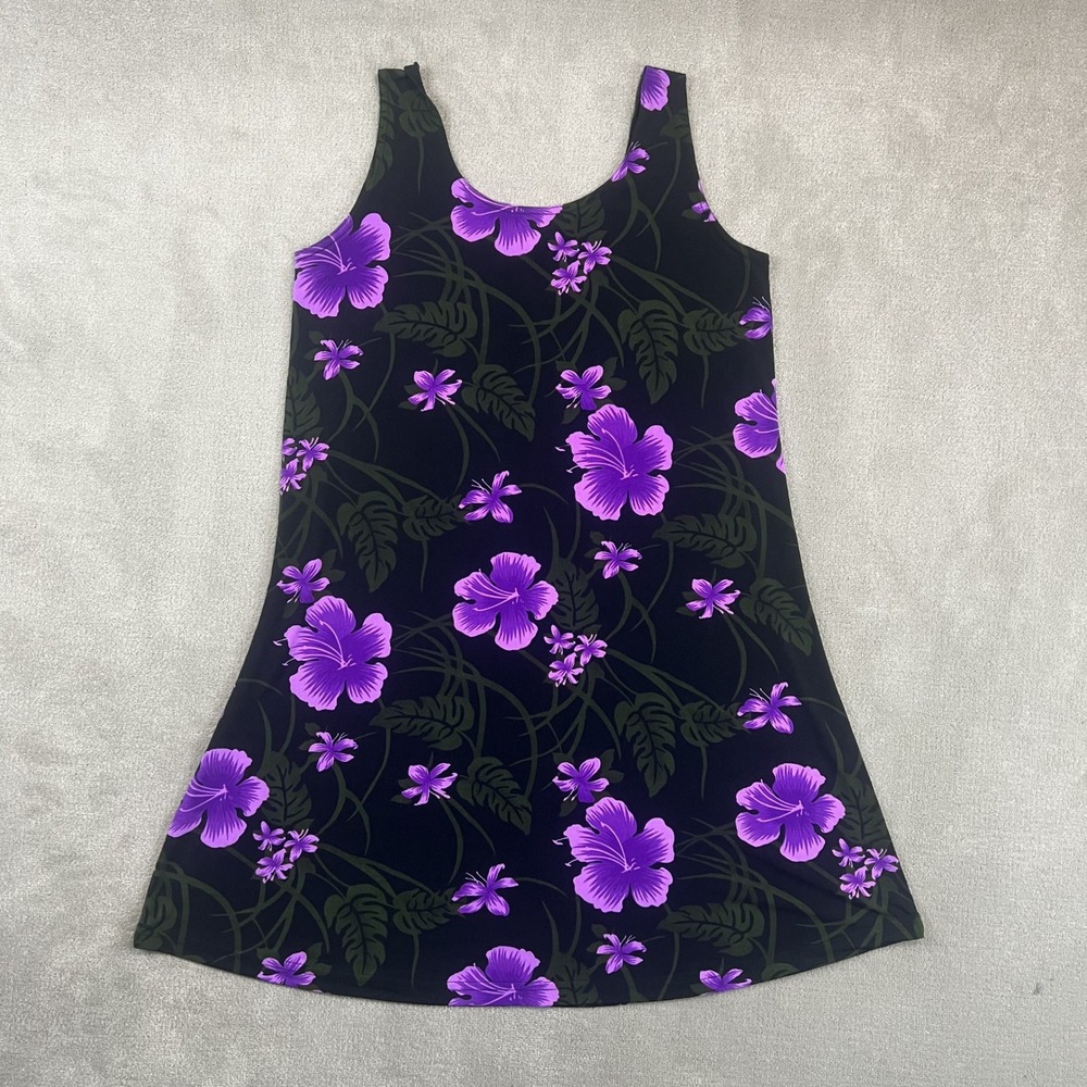 Kisses & Hugs Large Mini Dress Y2K Tropical Purple Hibiscus Floral Sleeveless